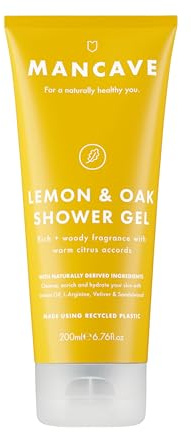 ManCave Lemon Oak Duschgel Herren 200ml - Belebendes Männer Duschgel mit Zitronenöl, Eichenholz, L-Arginin & Aloe Vera - Sulfatfrei, Vegan, pH-Neutral - Körperpflege Herren