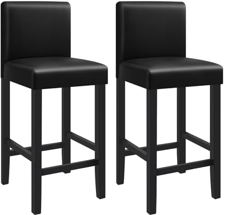 WOLTU Barhocker Bistrostuhl Holz Kunstleder Bistrohocker mit Lehne, 2er Set, Massivholz, Antirutschgummi, Kunstleder, dick gepolsterte Sitzfläche, schwarz