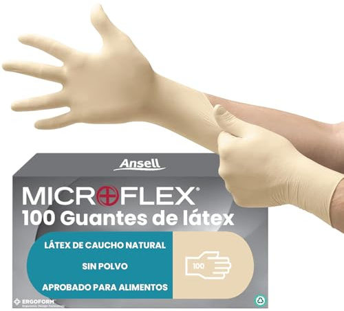 Ansell Microflex 63-864, Einmalhandschuhe mit Texturierten Fingerspitzen, Latexhandschuhe industriegeeignet, Lebensmittelhandschuhe zertifiziert, Arbeitshandschuhe, Einweghandschuhe, 100 Stück, Gr. L