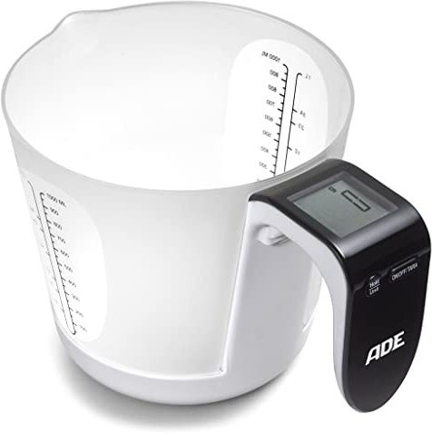 ADE Digitale Messbecher-Waage | Küchenwaage mit Messbecher zum Wiegen und Messen | Elektronische Messbecherwaage zum Backen und Kochen
