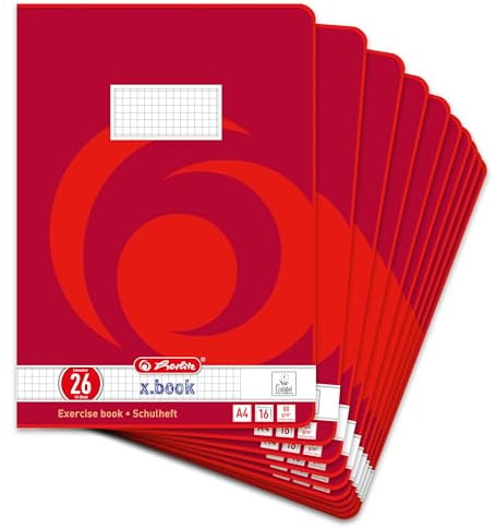 Herlitz Schulheft (A4, kariert mit Rand, Lineatur 26) 16 Blatt, 10er Packung