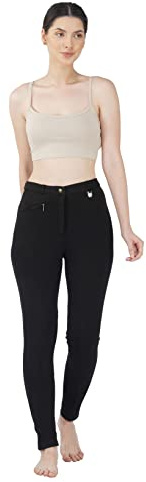 Avon Equine Reithose für Damen, weich, dehnbar, für Mädchen und Frauen, Baumwolle, Lycra, weich, dehnbar, Knieaufnäher, Reithose für Damen, Schwarz, Größe – 43,2 cm