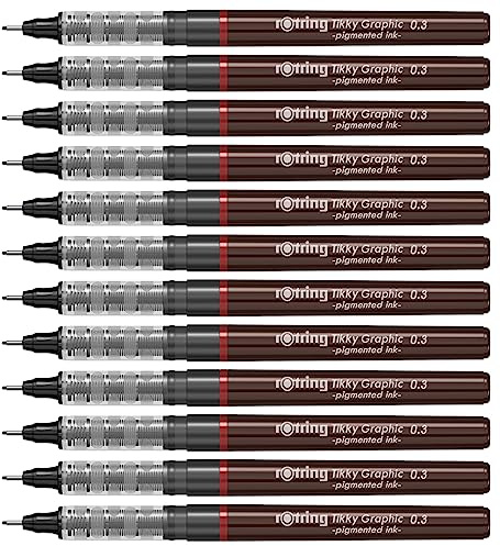 rOtring Tikky-Grafik Fineliner Filzstifte | 0,3 mm | schwarze Tinte | 12-er Box