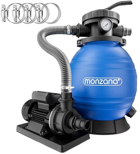 MONZANA® Sandfilteranlage SF12K 10.200L/h bis 35.000L Pool Selbstansaugend 400 Watt 2in1 Adapter Ø32-38mm 7Wege Ventil Sandfilterpumpe Poolfilter