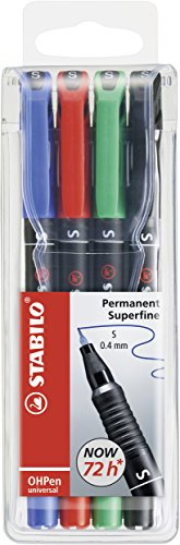 STABILO - Folienstift - OHPen universal | permanent superfein, 4er Pack, grün, rot, blau, schwarz