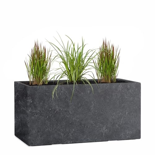 Pflanzwerk® Pflanzkübel TUB Lava Anthrazit 30x60x30cm XXL – Rechteckig – Großer Fiberglas Blumenkübel für außen und innen - Frostbeständig - UV-Schutz - Markenqualität