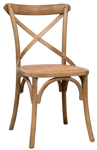 Biscottini Holzsthul 46x42x86 cm aus massiver Esche und Rattansitz mit gealterter Holzoberfläche - Esszimmerstühle aus verwittertes Holz - Vintage Stuhle Made in Italy