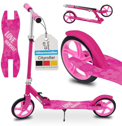 ArtSport® Scooter Cityroller Big Wheel 205mm Räder klappbar & höhenverstellbar - Kinder-Roller ab 3 Jahre - Tretroller bis 100 kg - pink