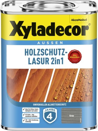 Xyladecor Holzschutz-Lasur 2in1, Universeller Allwetter-Schutz – Der Klassiker, Grau, 750 ml