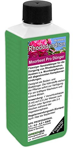 GREEN24 Rhododendron Dünger – 250ml Azaleen Spezialdünger für Moorbeetpflanzen | Fördert prachtvolle Blüten & üppiges Wachstum | PROFI LINIE | NPK + Spurenelemente