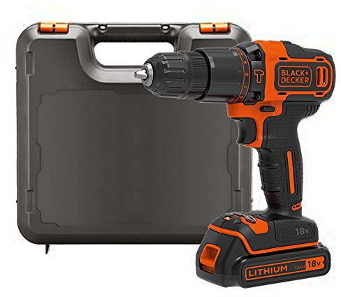 BLACK+DECKER 18V 2-Gang Akku-Schlagbohrschrauber (mit Planetengetriebe, 10mm Schnellspann-Bohrfutter, LED-Arbeitslicht, inkl. Akku, Ladegerät, Doppelbit & Koffer) BDCHD18K-QW