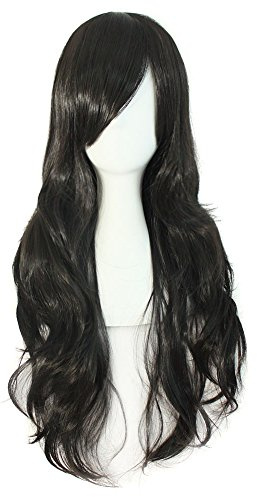 MapofBeauty 70 cm Langes Lockiges Haarspitzen Cosplay Perücke, Schwarz | 28 Zoll Perücke, Fashion