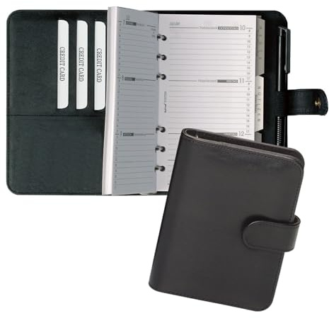 BIND 16501 Systemplaner A6, Kunstleder, ca. 18,5 x 13 x 3,5 cm, Schwarz | Tagungsmappe im DIN-A6-Format aus schwarzem FINEtouch-Lederimitat, Konferenzmappe mit Kalender, Kartenfächern & Stiftschlaufe