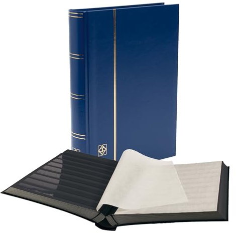 Leuchtturm 327853 Briefmarken-Sammel-Album - Einsteckbuch Basic - 64 Schwarze DIN A4-Seiten - unwattiert, blau
