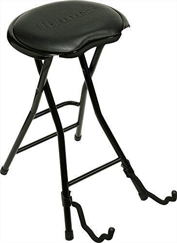 IBANEZ Gitarristen Hocker - mit ausklappbarem Gitarrenständer (IMC50FS), Schwarz, 86cm x 33cm x 13cm