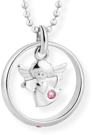 Sterling-Silber Kinderkette Mit Engel-Anhänger Und Rosa Kristall Für Taufe