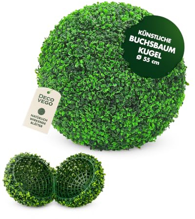 Decovego Künstliche Buchsbaumkugel, hochwertige Kunstpflanze, Ø 55 cm, Deko für Wohn- & Büroräume, Pflegeleichte Dekokugel mit realistischem Look