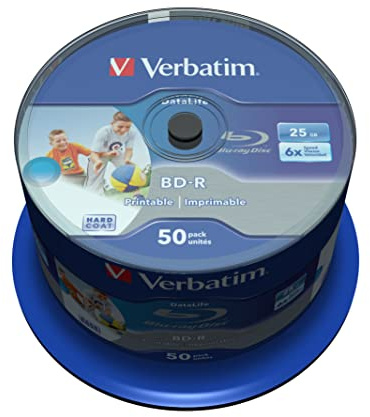 Verbatim BD-R SL Datalife, Blu-Ray-Disk 25 GB - 6-fache Brenngeschwindigkeit - Groß bedruckbar - Kratzschutz, 50 Stück Spindel