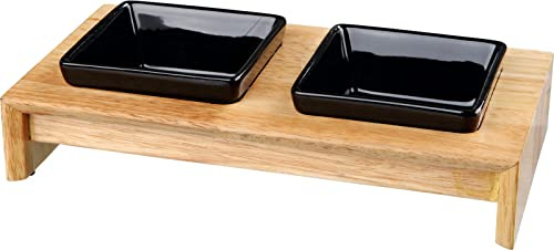 Trixie Napf-Set, Keramik/Holz - für Hunde 2x0,2 l/10 cm, 28x5x15 cm, schwarz