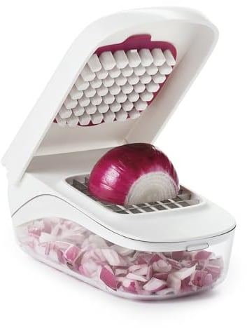 OXO Good Grips Gemüseschneider/Zwiebelhacker mit Klingen aus Edelstahl (Weiß und Transparent)