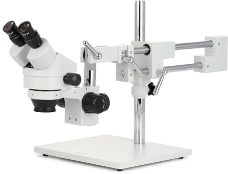 AmScope SM-4B Professionelles Fernglas, Stereo-Zoom-Mikroskop, WH10x Okulare, 7-45x Vergrößerung, 0,7-4,5 x Zoomobjektiv, Doppelarm-Galgenstativ