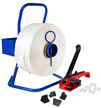 Kortpack - Umreifungsset 16 mm Complet mit Abroller - Spanner - 500 Klemmen und 850mtr Polyesterband und 100 Kantenschutzecken.