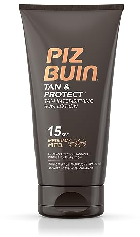 Piz Buin Tan und Protect Intensiving Lotion LSF 15, Bräunungsintensivierende Lotion mit effektive UVA- und UVB-Filter, 150 ml