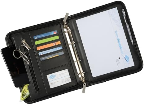 WEDO Elegance A5 Konferenzmappe mit 4-Ring-Mechanik, Business-Organizer | Mit Kartenfächern, Dokumentenablagen, Stifthalter und Reißverschluss, Leder-Optik