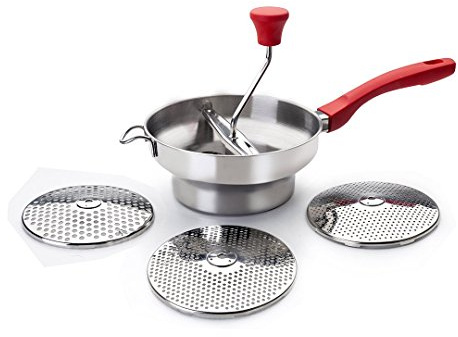 IBILI 742420 Passiergerät-Set Luxe mit 3 Scheiben 20 cm, Edelstahl, Silber/rot, 20 x 20 x 25 cm, 4-Einheiten
