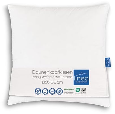 LINEA by böhmerwald - cosy - 3 Kammer-Kopfkissen weich, 80 x 80, Innen:100% Federn, Äußere Kammern:90% Daune/10% Feder, Allergiker geeignet, waschbar bis 60°C, in Deutschland produziert