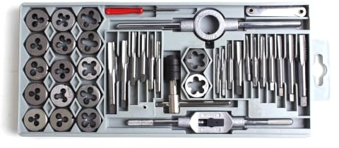 GSR Profi Hand-Gewindeschneider Set, 40-teilig, Gewindebohrer Set M3-M12, Mit Gewindebohrer & Schneideisen, verstellbares Windeisen, Schneideisenhalter, Gewindelehre, Schraubendreher