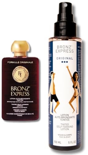 Bronz’Express | Made In France | Selbstbräuner Lotion Getönt Für Gesicht Und Körper | Sofortige Natürliche Bräune | Ohne Flecken | Vegan | 100 Milliliter