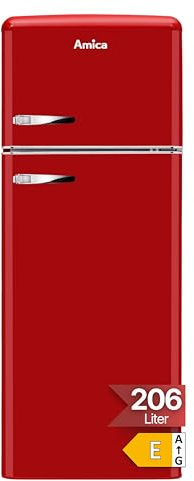 Amica KGC 15630 R Retro Kühl-/Gefrierkombination / Chili Red (Rot) / 144cm (H) x 55cm (B) x 62cm (T) / Retro-Design / Kühlschrank mit Gefrierfach