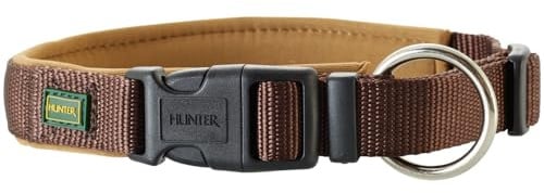 HUNTER Neopren Vario Plus Hundehalsung | strapazierfähiges Nylon, Neoprenpolsterung, stufenlos verstellbar, mit Zugentlastung, Farbe: Braun/Caramel, Größe: S-M/2,0