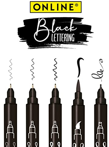 Online 5x Fineliner Schwarz wasserbeständig | mit Brush Pen, Fineliner-Spitzen und Kalligrafie-Spitze | Black Handlettering-Set | Tuschestifte für Bullet Journal, Sketchnotes & DIY Geschenke