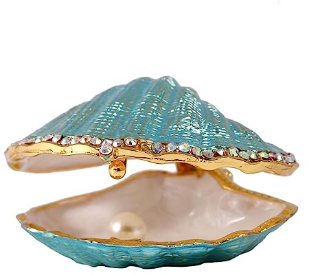 H&D HYALINE & DORA H&D Blaue Muschel Schmuckschatulle Ehering Halter Metall Muschel Figur für Ring Anzeige