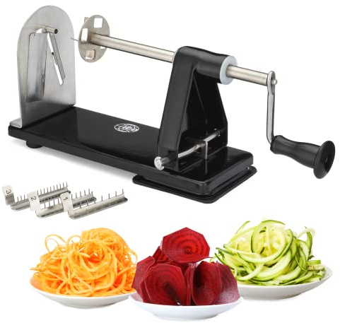 ICO 3-Klingen Stahl Spiralschneider Gemüse, Zucchini Spaghetti Schneider oder Zoodles Spiralschneider mit Anti-Rutsch Technologie.