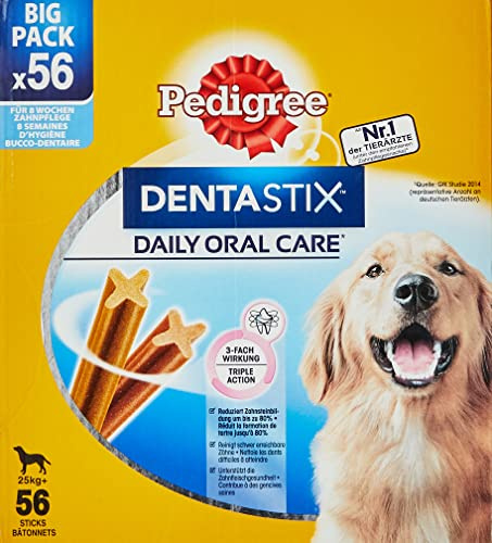Pedigree DentaStix Hundesnack für große Hunde (25kg+), Zahnpflege-Snack mit Huhn und Rind, 1 Packung je 56 Stück (1 x 2.16 kg)