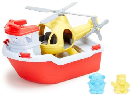 Green Toys 8601155, Rettungsboot und Hubschrauber, 4-teilig, Badewannenspielzeug, nachhaltiges Badespielzeug für Kinder ab 24 Monaten