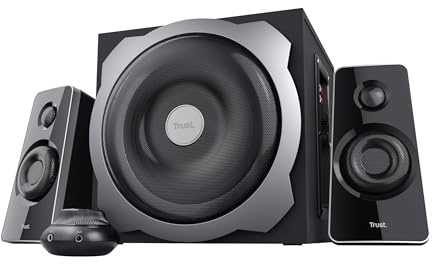 Trust Tytan 2.1 Speaker Set - PC luidspreker met subwoofer, 120 Watt, zwart | Lautstärkeregelung am Kabel, Subwoofer aus Holz, für PC Laptop TV Smartphone Tablet