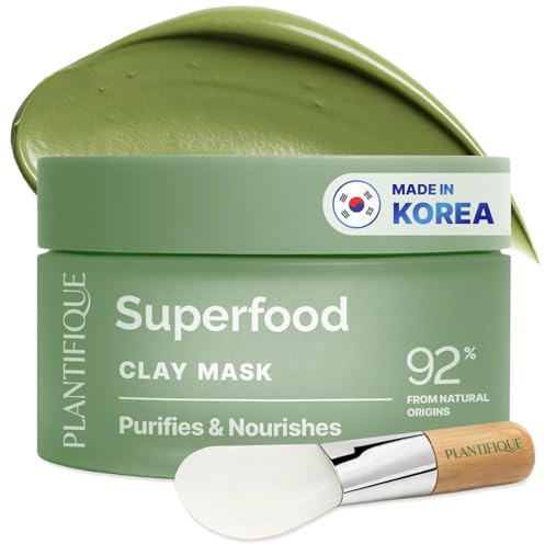 PLANTIFIQUE Koreanische Gesichtsmaske mit Avocado, Fango & Superfoods 110g - Tonerde Maske Körper und Gesicht Anti Pickel Poren Mitesserentferner - Korean Clay Face & Body Mask