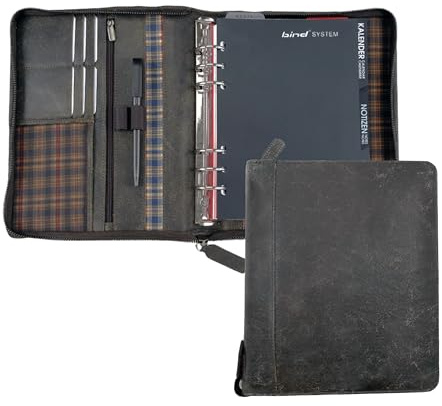 BIND 15503 Systemplaner A5, Planer aus Leder, ca. 24,5 x 20 x 4 cm, Braun | Tagungsmappe aus echtem Leder in Braun, Konferenzmappe mit Kalender, Visitenkartenfächer & Reißverschlussfach, Businessplaner
