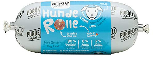 PURBELLO Hunde-Rolle Lamm mit Möhren & Erbsen - Monoprotein Hundefutter mit hohem Fleischanteil - Nassfutter für Hunde - Hundewurst schnittfest & getreidefrei - 8 x 200 g