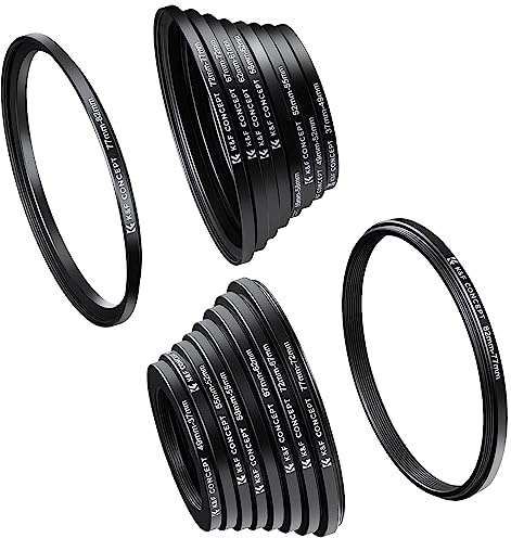 K&F CONCEPT 18 teiliges Filteradapter Set Kamera Objektiv Filter Metall Step Up Ringe 9er Step Down Ringe Set für Canon Nikon Sony Sigma Tamron