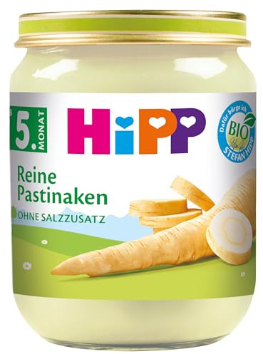 HiPP Bio Reine Pastinaken (6 x 125g), Babygläschen ab 5. Monat, glutenfrei, ohne Salzzusatz, für den Beikoststart