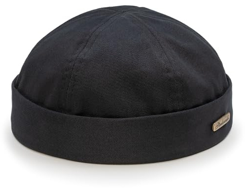 Sterkowski Modell Docker | 100% Baumwolle Dockermütze für Herren und Damen | Sommer Herbst Frühling Fischer Ohne Schirm Biker Cap Damen Fisherman Beanie Hafenarbeiter Kurz Kappe Schwarz 58
