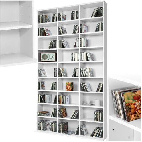 tectake Regal Aufbewahrung, offene Schrank Wand stehend für CDs, DVDs, als Bücherregal, Raumtrenner, Ständer oder Vitrine für Sammlungen und Hobby - weiß