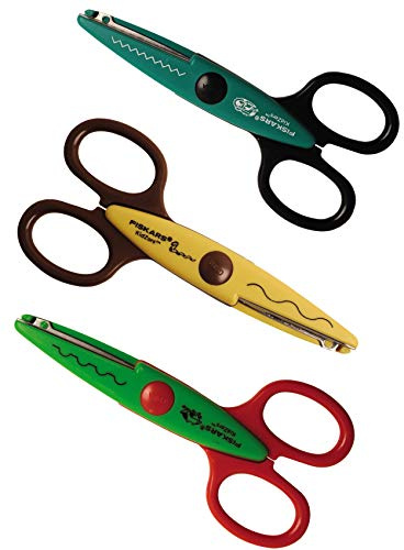 Fiskars Kinder-Dekorscheren Sumpftiere, 3 Stück, Länge: 13 cm, Für Rechts- und Linkshänder, Ab 4 Jahren, Rostfreie Stahl-Klinge/Kunststoff-Griffe, Grün/Türkis/Gelb, Kidzors, 1003845