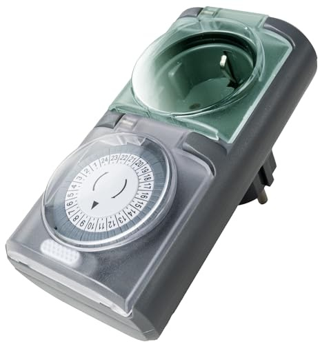 4smile Zeitschaltuhr Aussenbereich - 1 Stück, Grau | Mechanische IP44 Zeitschaltuhr Steckdose Outdoor, hohe Schaltleistung , Zeitschalter analog außen, einfach bedienbar