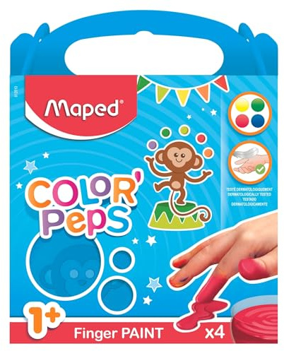 Maped M812510 - Fingermalfarbe Color'Peps, für Malanfänger, mehrere Farben, 4 x 80 g